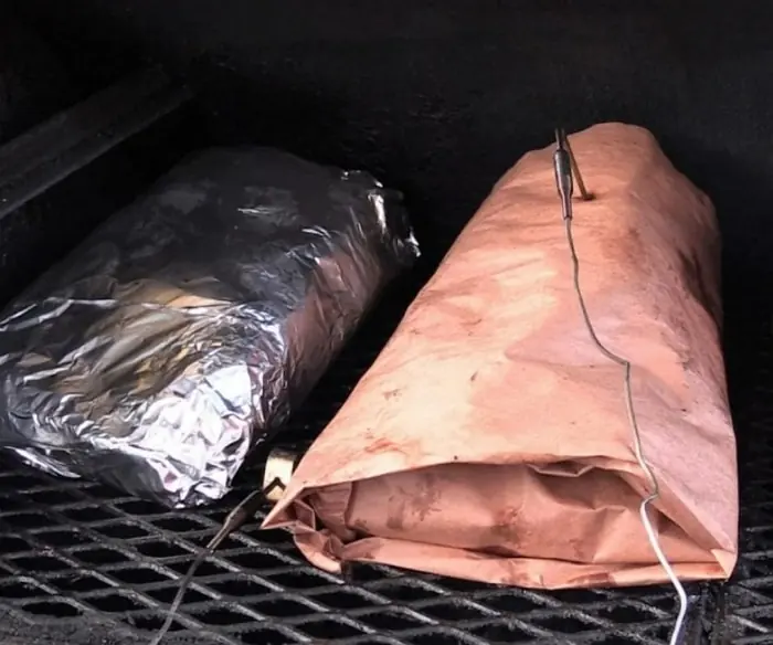 wrap brisket using butcher paper or aluminum foil